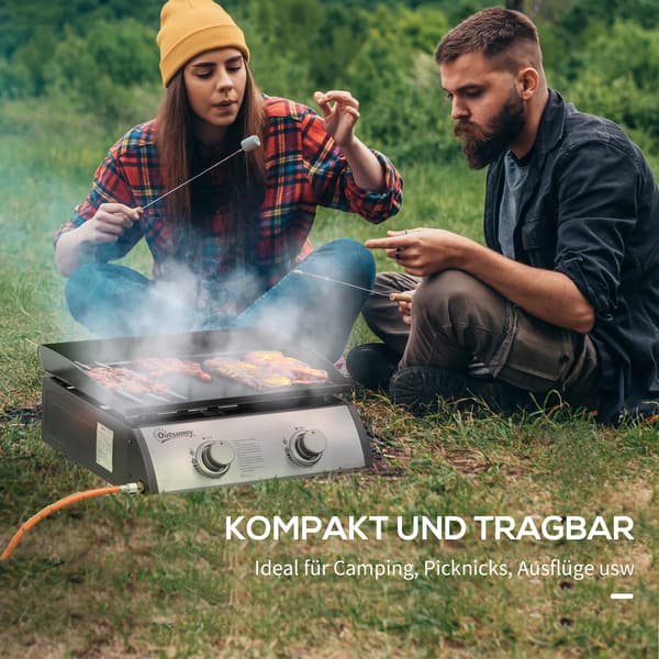 Kaasugrilli, 2 Poltinta, Kompakti ja Helppo Puhdistaa,Hopea
