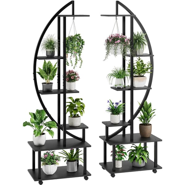 Inomhusväxtställ, 6 hyllor, modern design,Svart