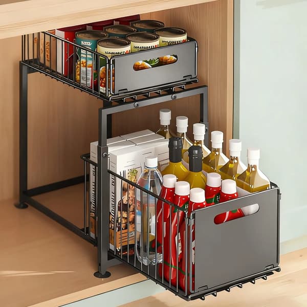 Under Sink Organizer, Utrækkelig Design, Højdejusterbar,2 Tier-B