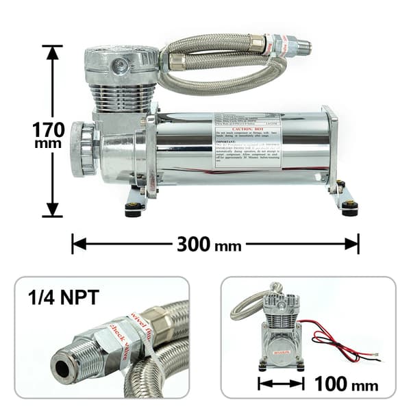 Luftaffjedringskompressor, 200 PSI Maks. Tryk, Universel Pasform,14ASC Sølv