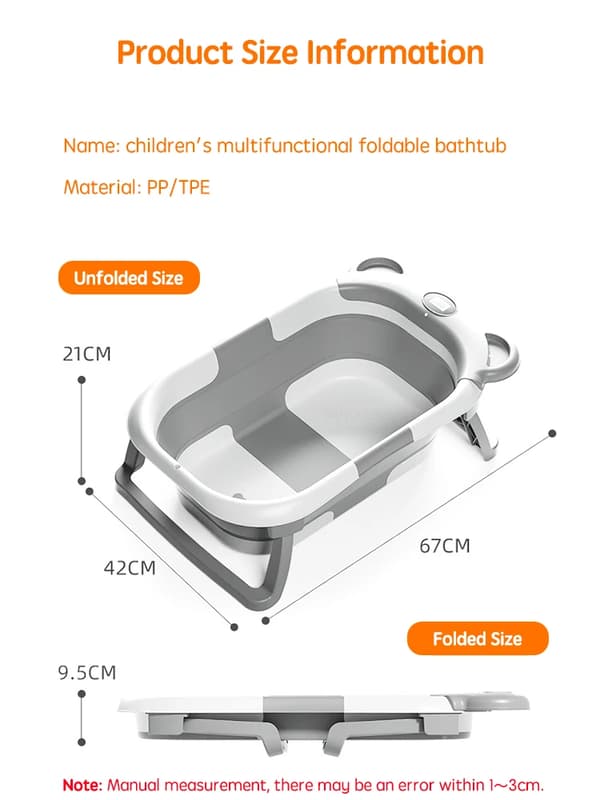 Babybadekar, Smart Temperaturdisplay, Sammenklappeligt Design,Et badekar og et badeunderlag