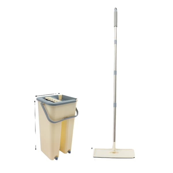 Litteä moppi, kaksoisämpärijärjestelmä, helppo huolto,Beige