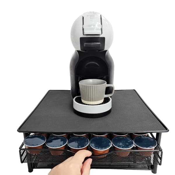 Kaffekapsel Organizer, Dobbelt Lag, Rustfrit Metal,sort