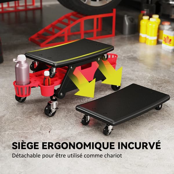 Mekanikerstol, Ergonomisk Design, Værktøjsopbevaring,rød