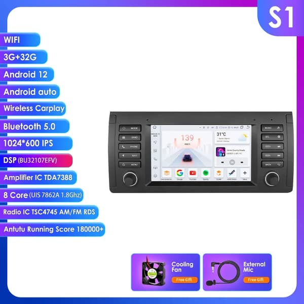 Carplay, Navigationssystem, kompatibelt med BMW E39 E53 M5 1995-2003,S1 (8Core 3G 32G)