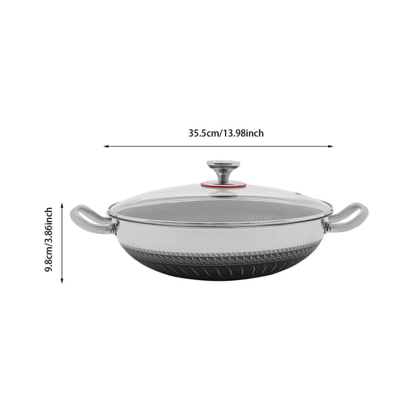 Stegepande, Non-stick Honningkombination Design, Tempered Glaslåg,35.5x9.8cm