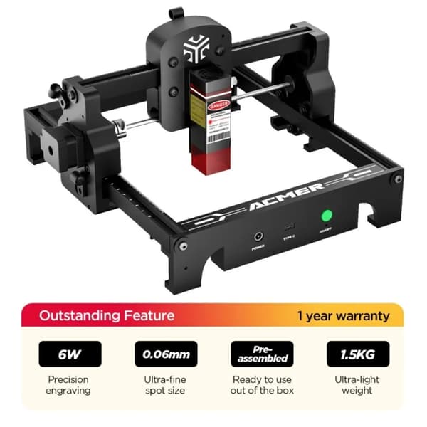 Lasergravyr, Hög Precision, Användarvänlig Design,EU PLUG-b, Mini 6W