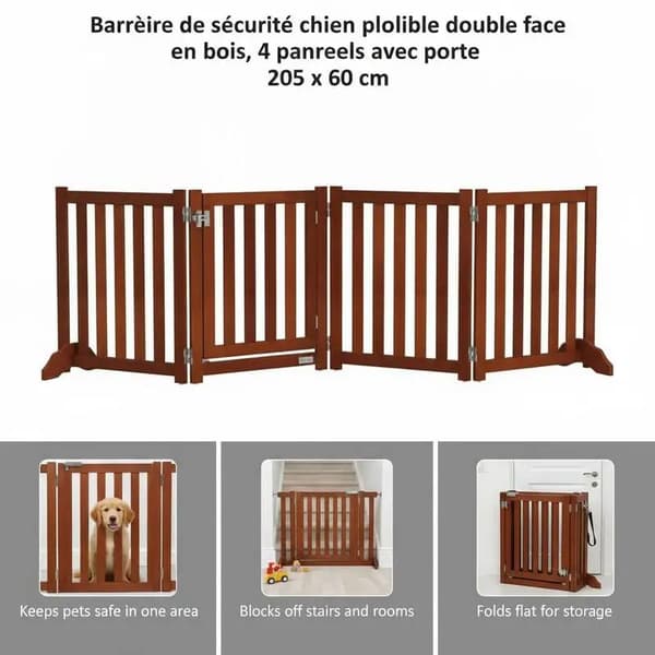 Hundesikkerhedsbarriere, Foldbart Design, Dobbelt-Sidet Brug,brun