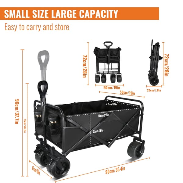 Strandvogn, All-Terrain Hjul, Sammenklappeligt Design,FR sort