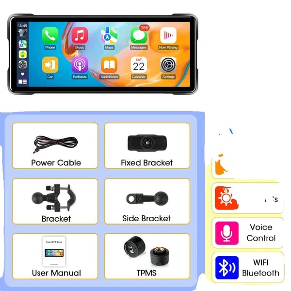 GPS Navigationssystem, Vandtæt, Trådløs CarPlay og Android Auto,Ingen-a, Carplay TPMS-a