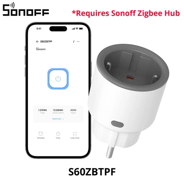 Smart Plug, Zigbee-teknik, Energimonitorering,S60ZBTPF 1 Pack