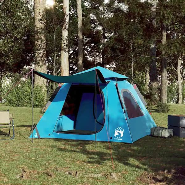 Camping Telt, Plads til 4 Brugere, Holdbart Polyester Materiale,Blå