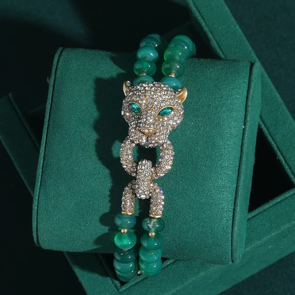 Armband, Rhinestone och Koppar, 18,5 cm Längd, 2,0 cm Bredd, Leopardhuvud Design, Viklås