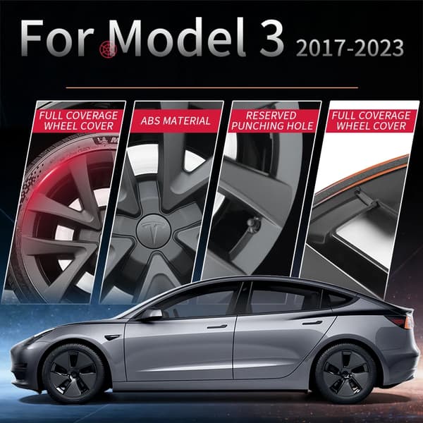 Hjulkapsel, 18-tommer design, fuld kantdæksel,Matte Sort, Tesla, Model 3 18Tommer