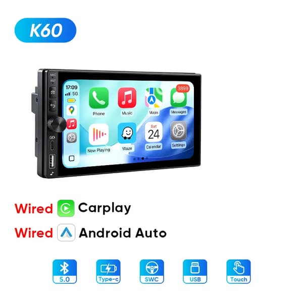 Bilradio, Touchskærm, Smartphone Integration,K60 Kablet Carplay