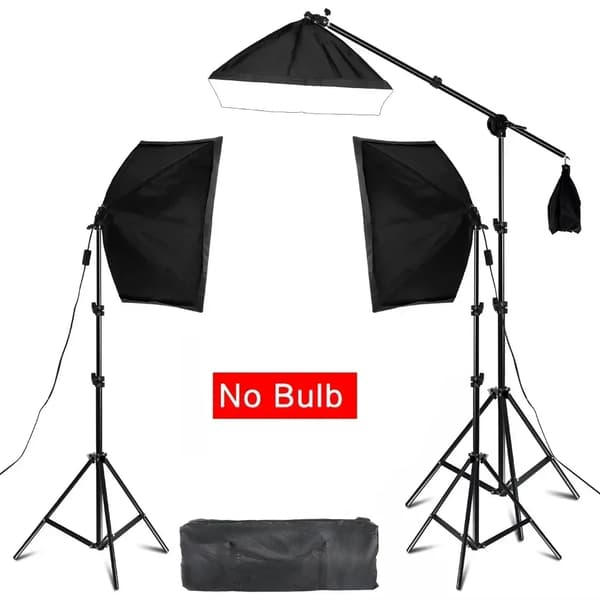 Softbox Lyskits, Fire Lampestativer, Justerbart Belysningssystem,2+1 blødt kasser