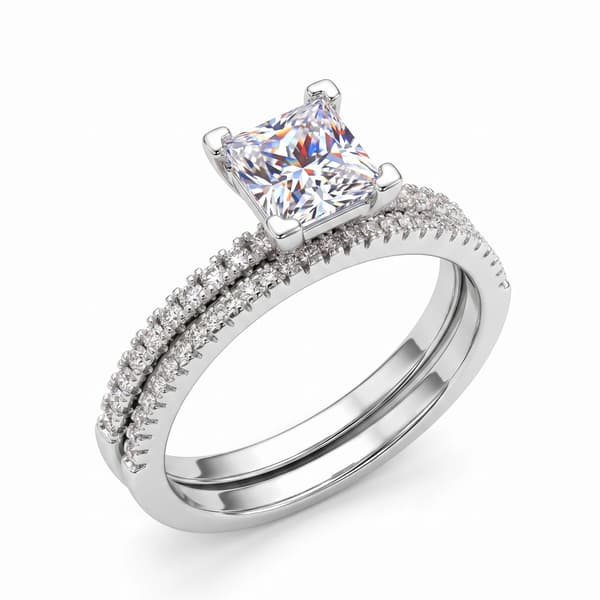 Bröllopsring Set, Prinsessklippt Moissanite, Klämd Inställning,9, VIT, S925 Sterling Silver