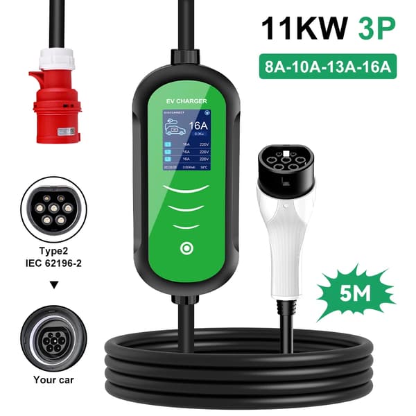 EV-laddare, 11 kW effekt, bärbar design,11KW 16A 3Fas, Typ2