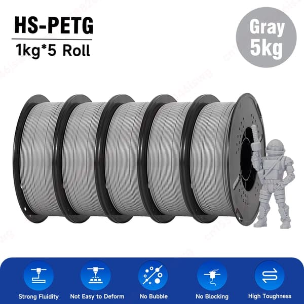 3D-printer filament, PETG-material, 1,75 mm diameter,5KG Grå HS-PETG