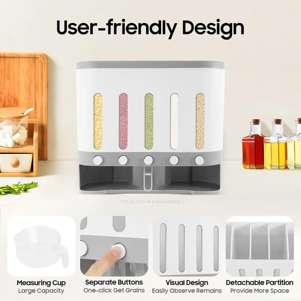 Matdispenser, 5-fackdesign, hållbart material,Grå och Vit