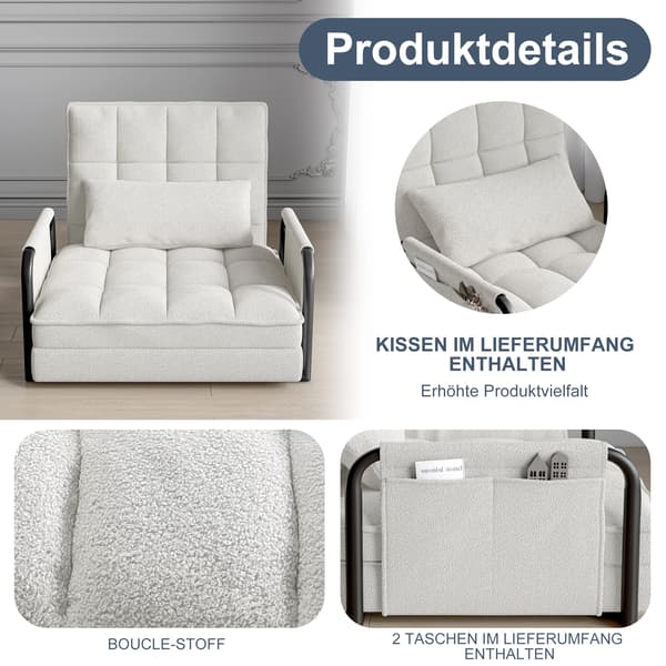 Soffa Säng, Justerbart Ryggstöd, Modern Design,Off white