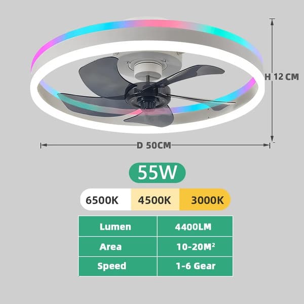 Takfläkt, Smart Kontroll, RGB Belysning,VIT