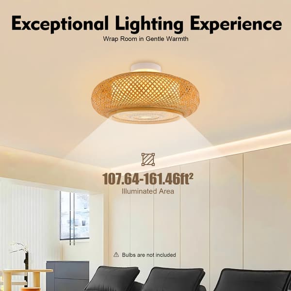 Loftlys, Bambusmateriale, Flush Mount Design, E27 Pærekompatibilitet
