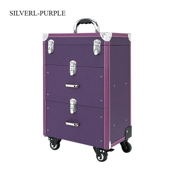 Makeup Organizer, Multi-lags Design, Holdbart Træ og Polyester,SØLVL-PURPUR