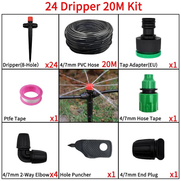 Drypvandingssystem, Automatiseret Vanding, Spidset Sprinkler Kit,20M
