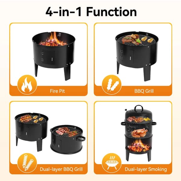 Rökargrill, 40 cm Diameter, 84 cm Höjd, 7 kg Vikt, 2-Lagers Design, Multifunktionell Matlagning