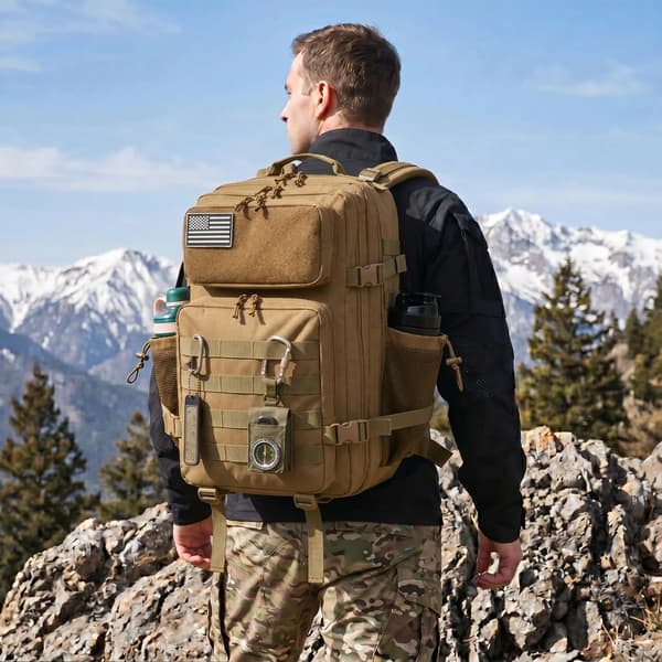 Taktisk Rygsæk, 45L Kapacitet, MOLLE Webbing Kompatibel,Khaki