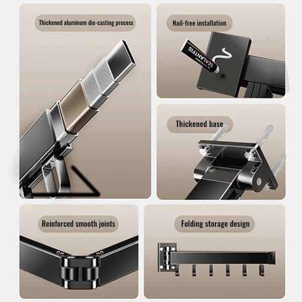 Tøj tørrestativ, sammenfoldeligt design, plads aluminium materiale,sort