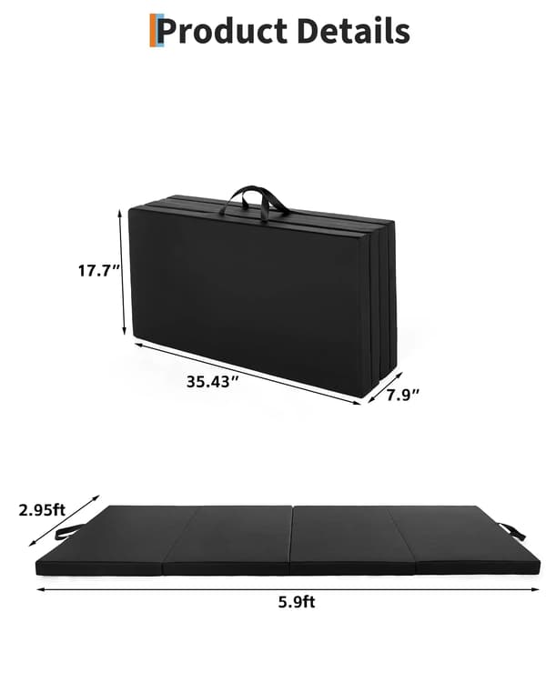 Träningsmatta, Fällbar Design, Stötdämpning,svart