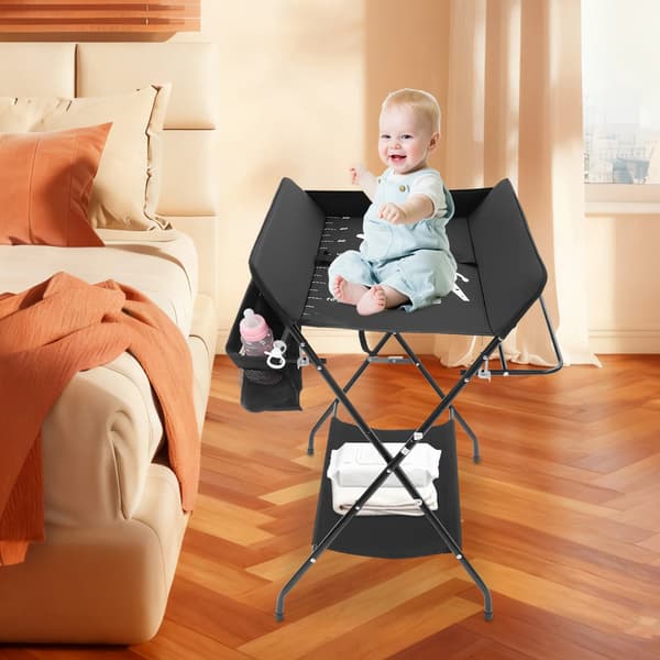 Babyskötbord, Vändbart, Bärbar Design, svart