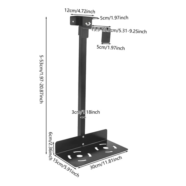 Under Desk PC Mount Holder, Justerbar Højde, Pladsbesparende Design,sort