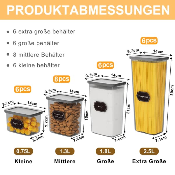 Madopbevaringsbeholdere, tætsluttende låg, stabelbart design,26pcs