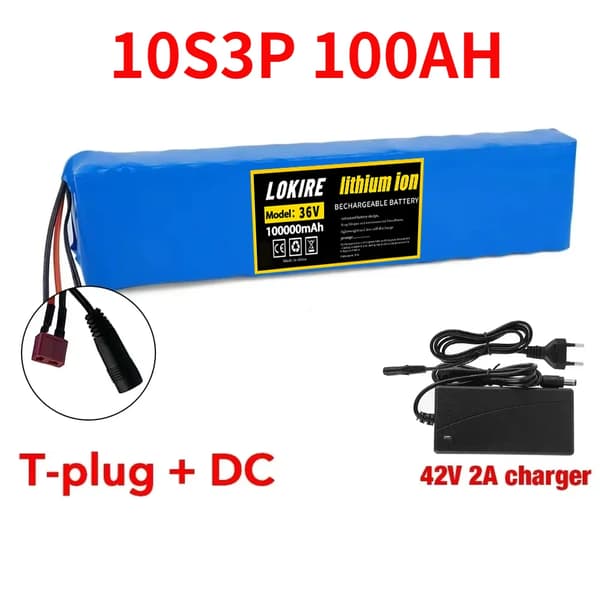 Litiumjonbatteri, 100Ah kapacitet, 36V spänning, T-DC-Laddare