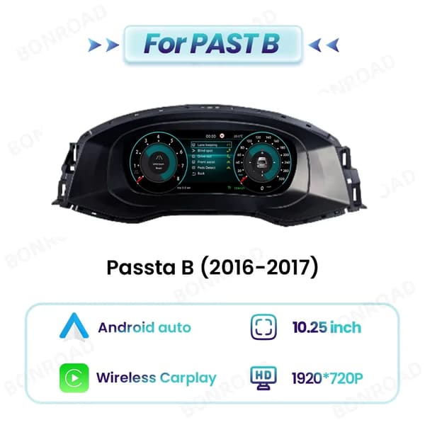 Digitalt Dashboard Cluster, Kompatibel med Passat B8, Trådløs Forbindelse, Tilpasseligt Display,Til Passat 16-17
