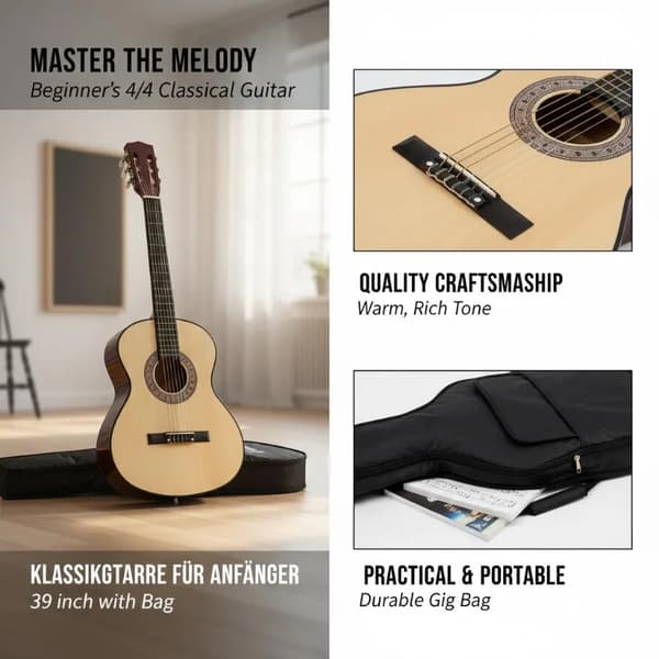 Klassisk Gitarr, Nybörjarvänlig, Inkluderar Bärväska,armégrön