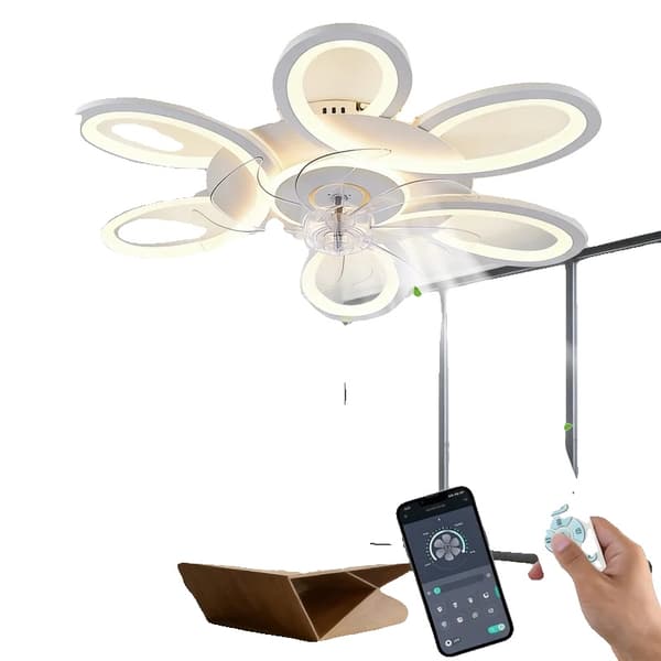 Takfläkt, dimbar LED-belysning, fjärrkontrollfunktion,VIT