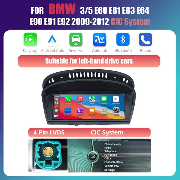 Carplay, Pekskärm, Inbyggda Funktioner, kompatibel med BMW 3 5 Serie E60 E61 E63 E64 E90 E91 E92 CIC System 2004-2012,För BMW CIC-systemet