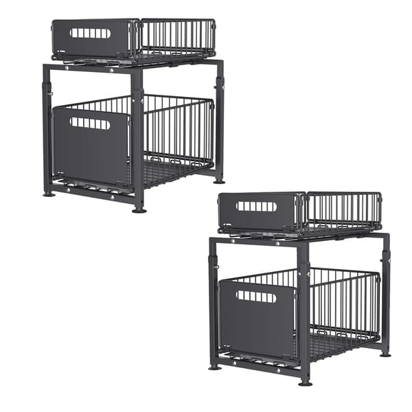 Förvaringsställ under diskbänken, justerbar höjd, utdragbar design,2pcs