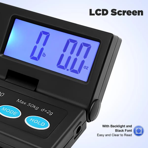 Digital vægt, 50 kg kapacitet, LCD-display,sort
