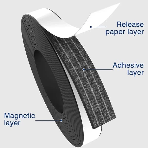 Magnetisk Strimmel, Tilpasselig Længde, Klæbende Bagside,10M- (10 ruller), Bredde 1cm