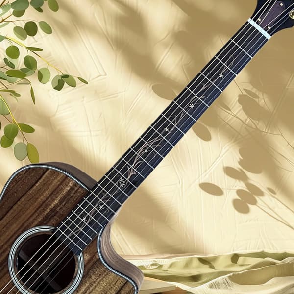 Folk Guitar, KOA-kropp, Rosenträsgrepp,Brun