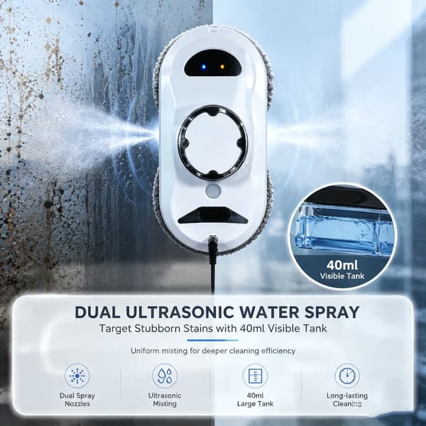 Vinduespudserrobot, Ultrasonisk Atomisering, Smart Navigation,Elfenben