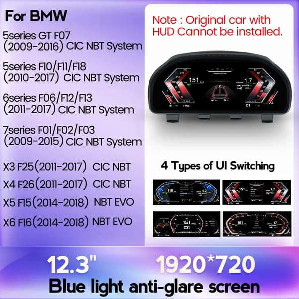 LCD Dashboard, 12,3 Tommer, Anti-Glare Skærm,BM002