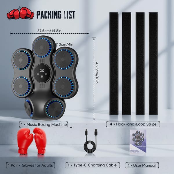 Boxningsmaskin, Väggmonterad Design, Bluetooth-anslutning,SVART