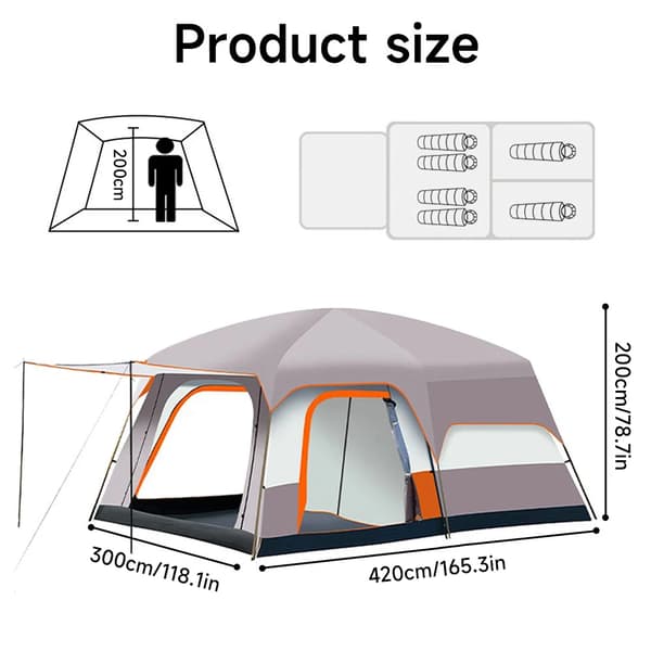 Campingtelt, Solbeskyttelse, Rummelig Design,L Khaki