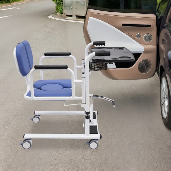 Patientlyftstol, hydraulisk lyft, 180° delad sitsdesign,Blå